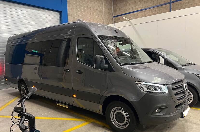 bus in garage